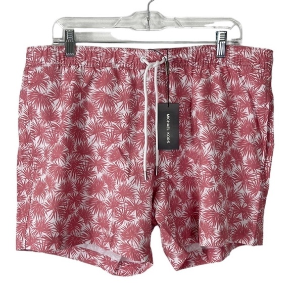 Michael Kors Dusty Rose Palm Swim Trunks Men's XL Mesh Liner Inseam 5" NWT - Picture 1 of 15